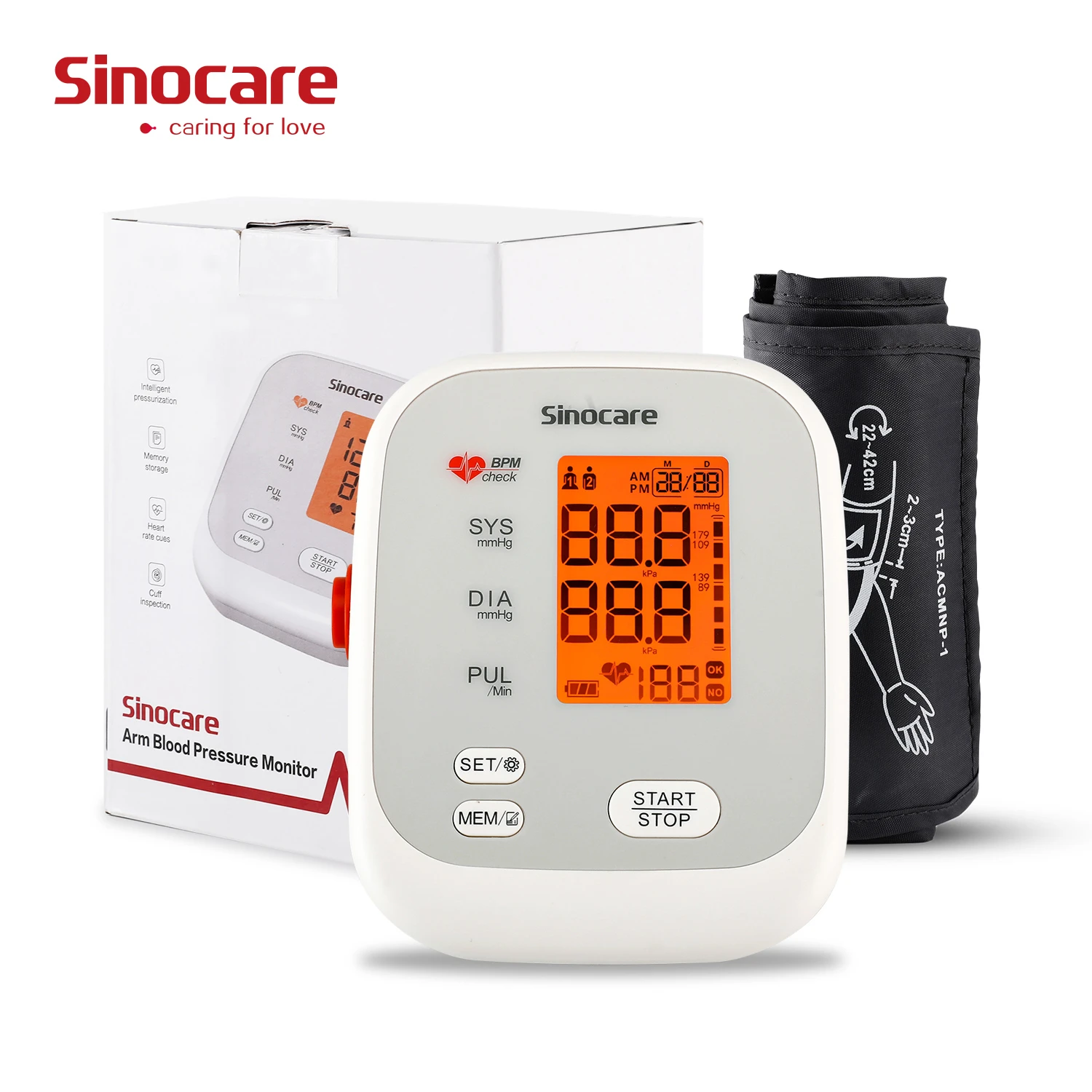 Sinocare Blood Pressure Monitor Tensiometer Upper Arm Automatic Digital BP Machine Pulse Heart Rate Monitor thermometer digit