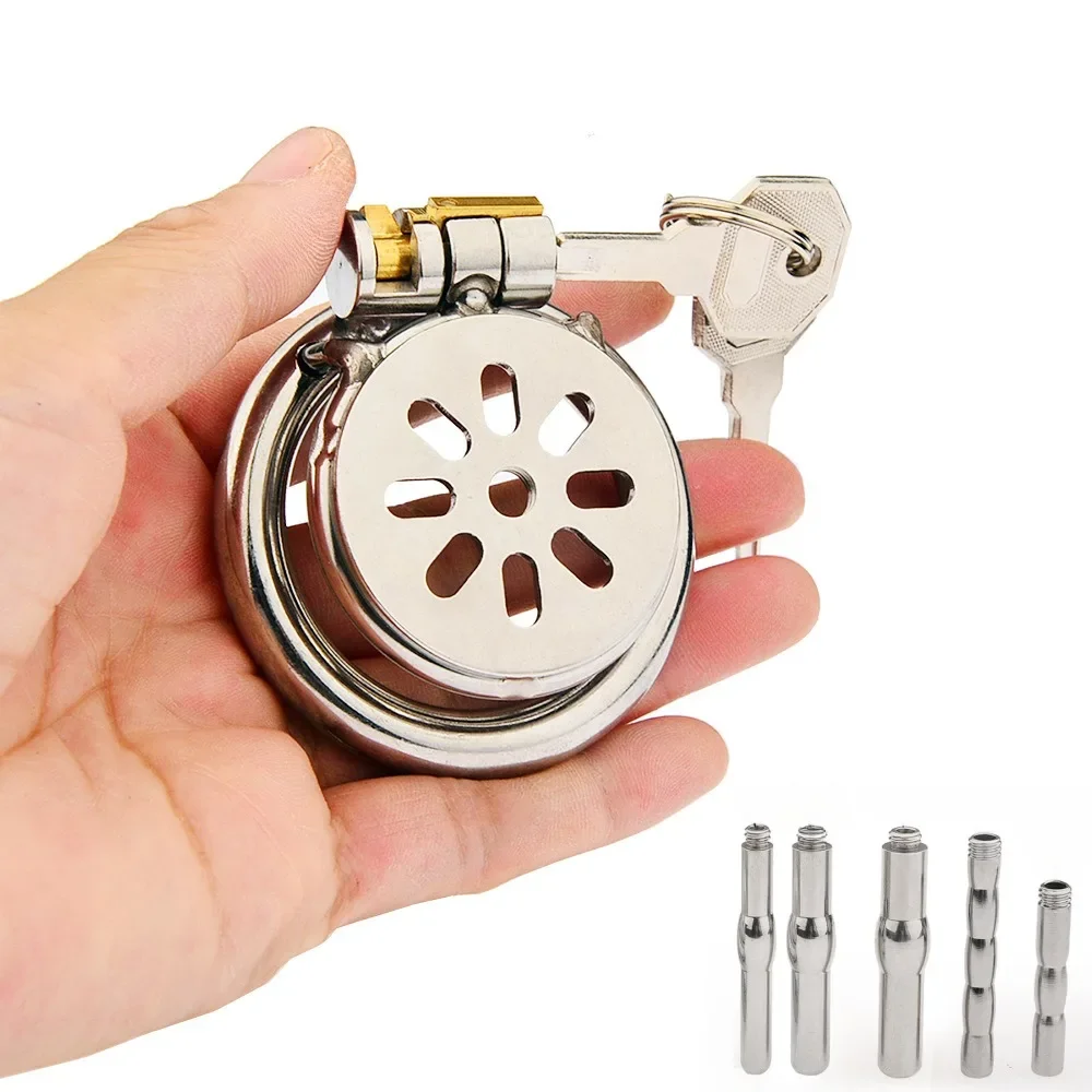 Penis Chastity Cage Stainless Steel Male Extrem Mini Cock Ring Flat Lock Urethral Sex Toys Men BDSM Sissy Slave