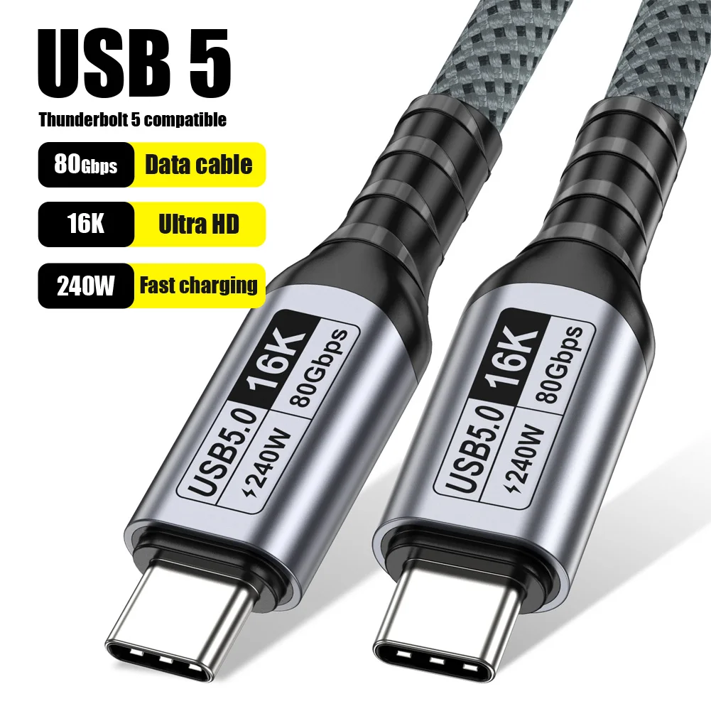 USB5 80Gbps USB-C 케이블 썬더볼트 5 4 16K 비디오 케이블 240W ..