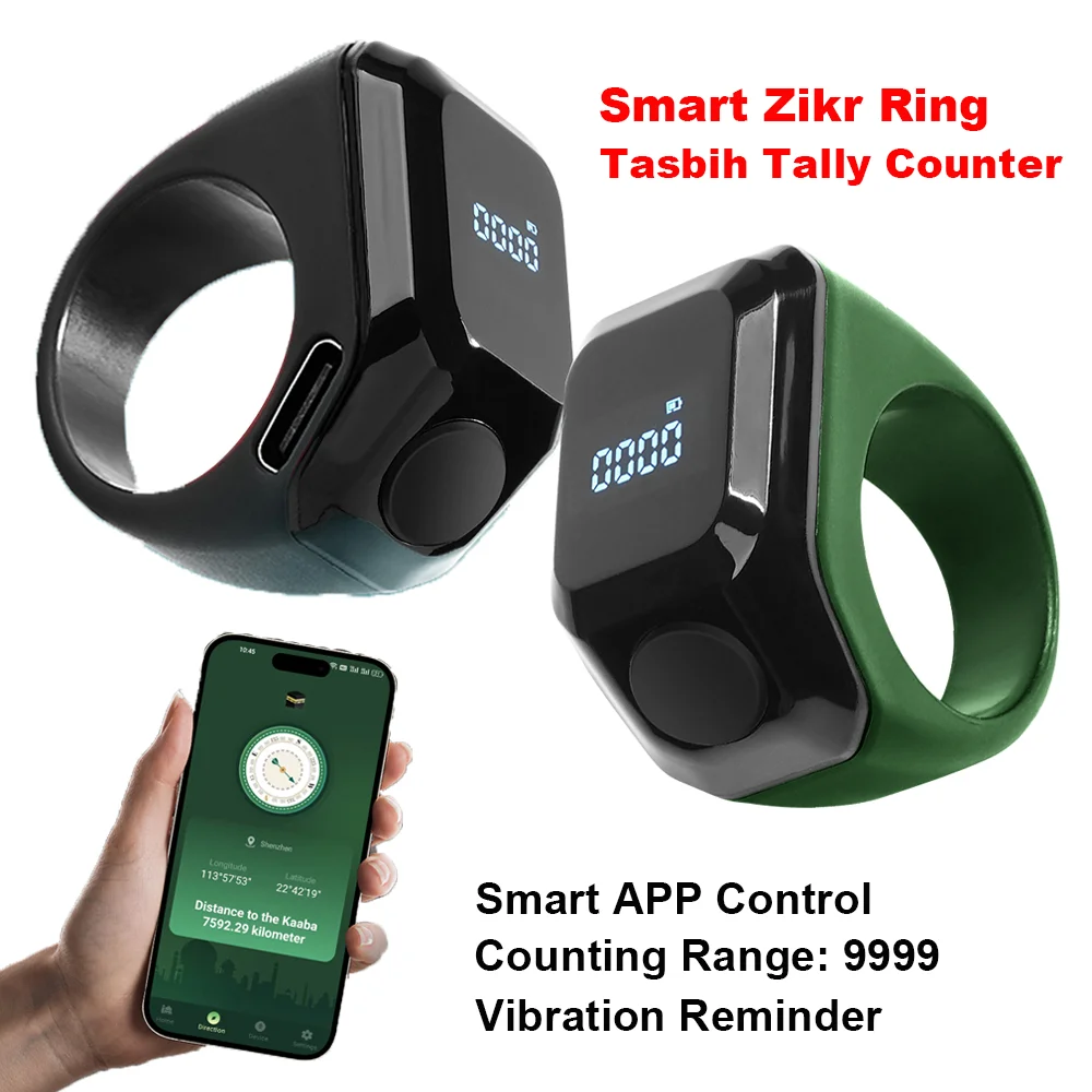 Contatori di conteggio APP intelligente Contatore di anelli digitale portatile Conteggio Bluetooth Musulmani Zikr Anello Tempo di preghiera Promemoria vibrazione