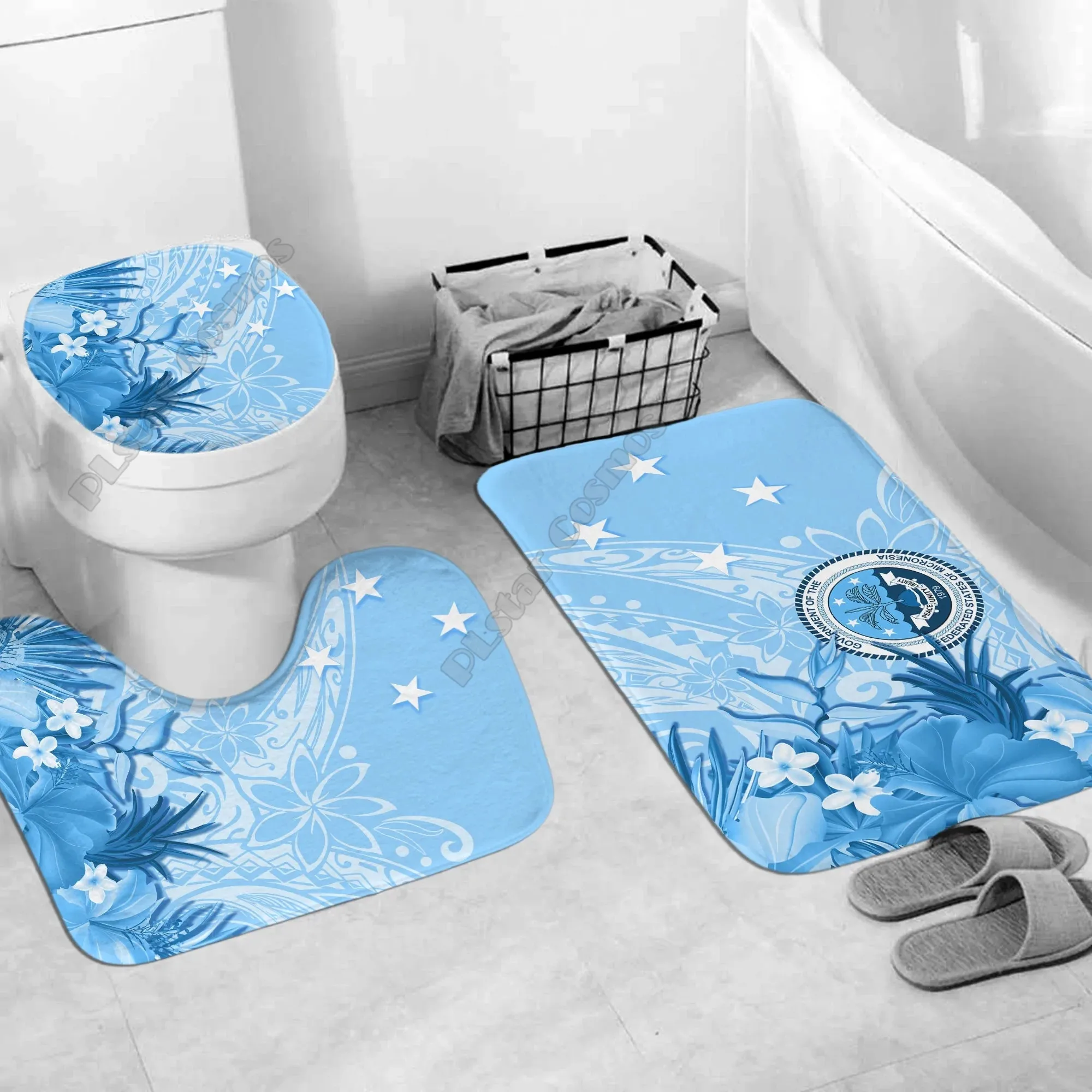 Bula Fiji Bathroom Set Masi Tapa Patterns Style Three-piece set 3D printed Bathroom Pedestal Rug Lid Toilet Cover Bath Mat Set