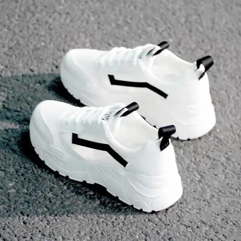 Casual Women Thick-soled Sneakers Spring Autumn Summer PU lace-up Vulcanized Shoes Mesh Rubber Non-slip Women Single Shoes