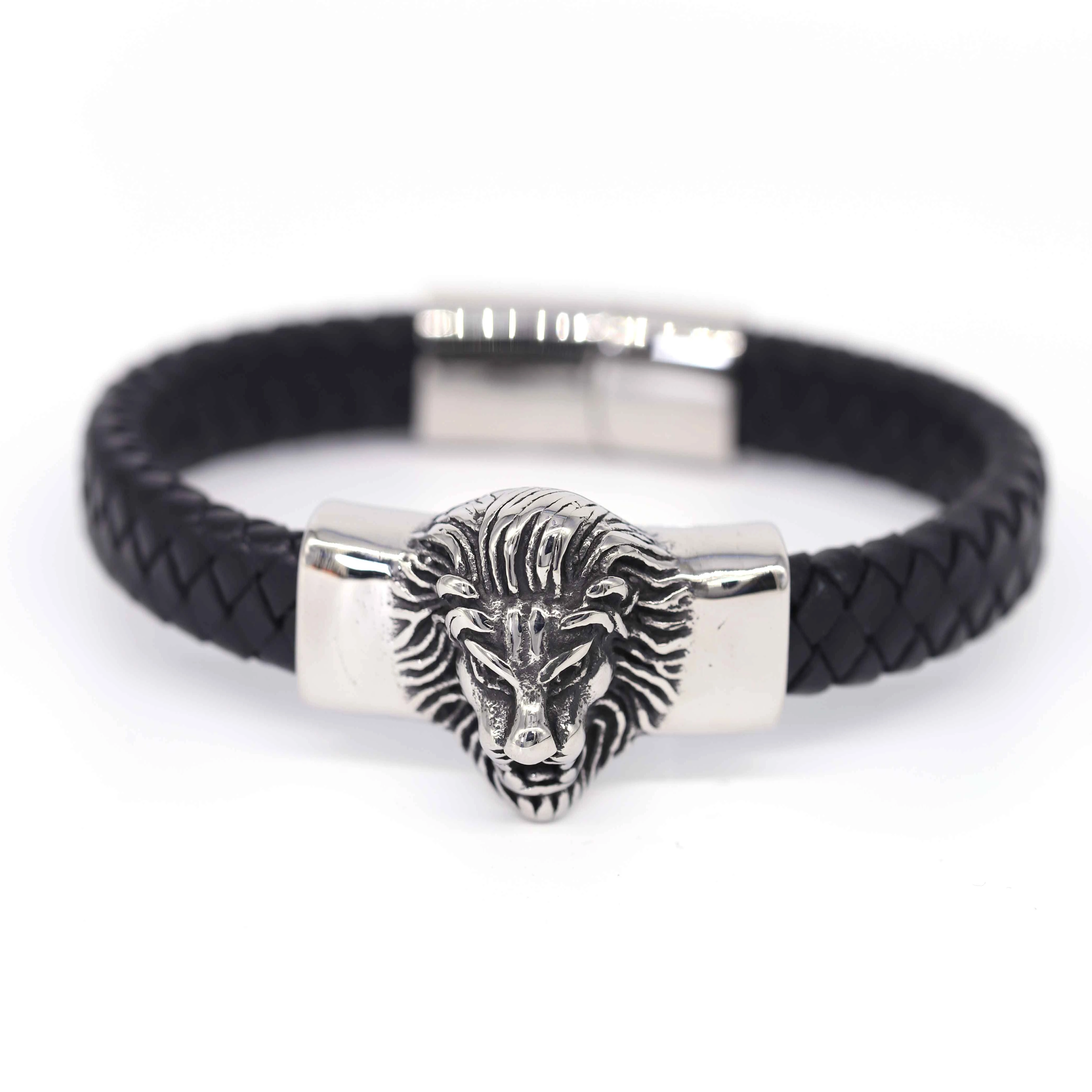 

Customized Wholesale Fashion Jewelry Bracelets 12mm Braided Vintage Leather Viking Stainless Steel Bracelet Punk Bracelet Men