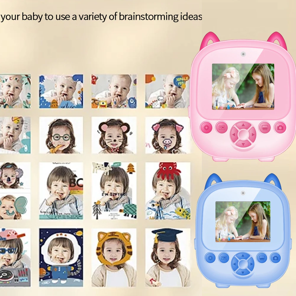 Children Digital Camera Instant Print for Kids Thermal Print Camera Instant Photo Printing Video Toys+32G Memory Card