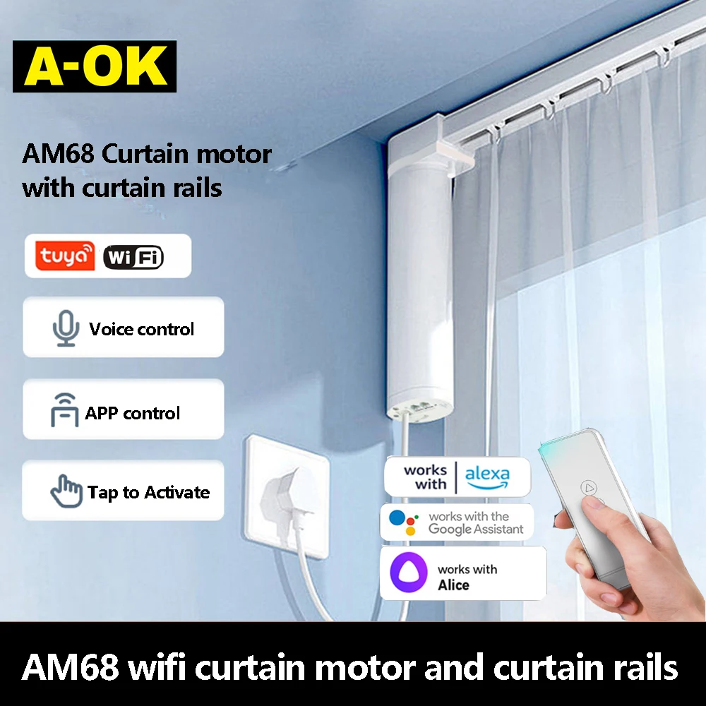 มอเตอร์ม่านอัจฉริยะ AOk AM68 Tuya wifi ระบบรางม่านไฟฟ้า รองรับ Alexa, Google Assistant และ Alice 1