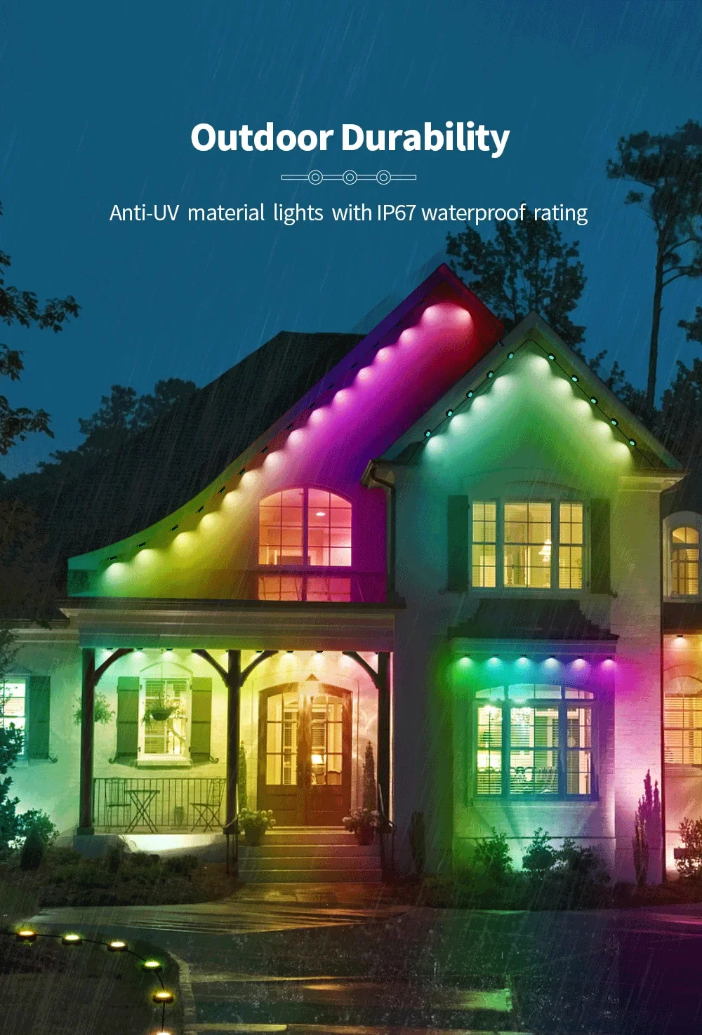 Tuya WiFi Outdoor Eaves Lights,15M 30 LED IP67 Waterproof,RF433,Smart Life DIY A