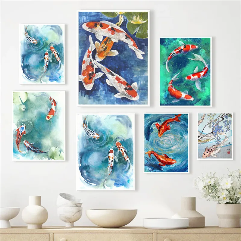 

Feng Shui Zen Carp Koi Fish Print Art Canvas Poster For Living Room Decoration Home Wall Decor Picture