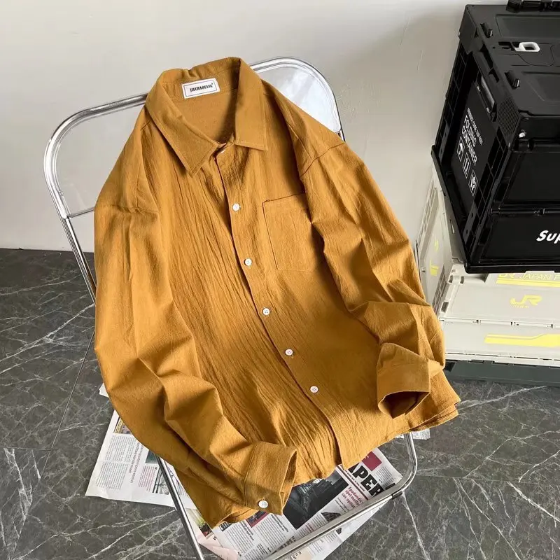 

2023 Men's Long Sleeve Loose Casual Shirt Autumn Thin Linen Shirt