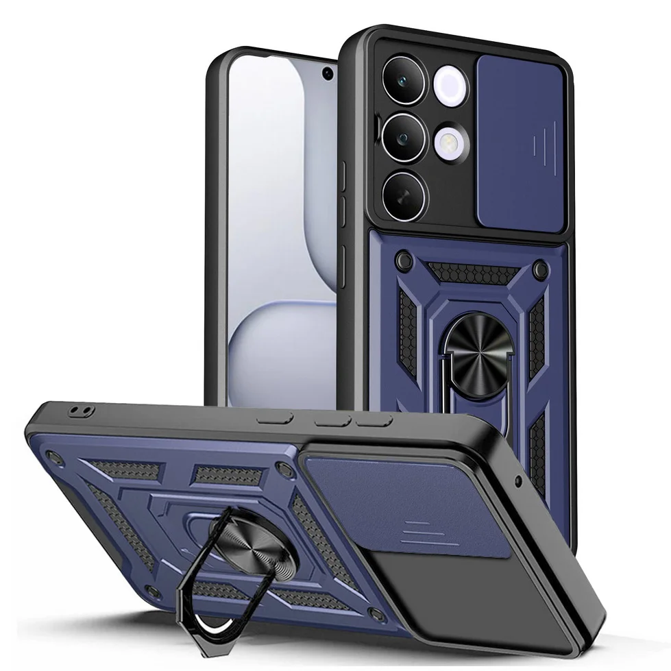 Magnetic Ring Stand Slide Lens Cover Shockproof Armor Phone Case