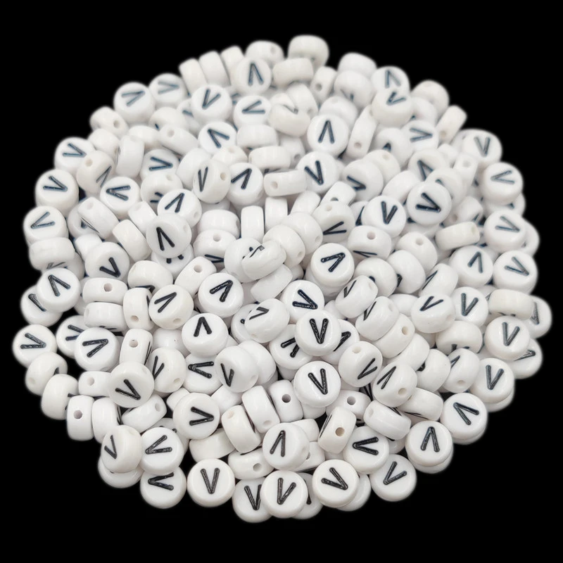 7mm 50 Stück Acryl 26 englische Buchstaben flache runde Perlen schwarz auf weiß DIY Handwerk Halskette Armband Anhänger für Schmuckherstellung – Detail 5