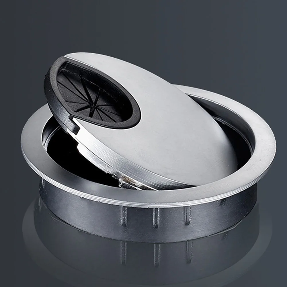 Tidy Your Cables with Ease using our Desk Metal Grommet Table Cable Tidy Wire Hole Cover, Silver Color, 60mm Size