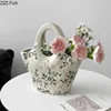 Flower Texture Ceramic Vase Handbag Shaped Flower Pots Desk Decoration Flower Arrangement Floral Vases Room Aesthetic Decor 1