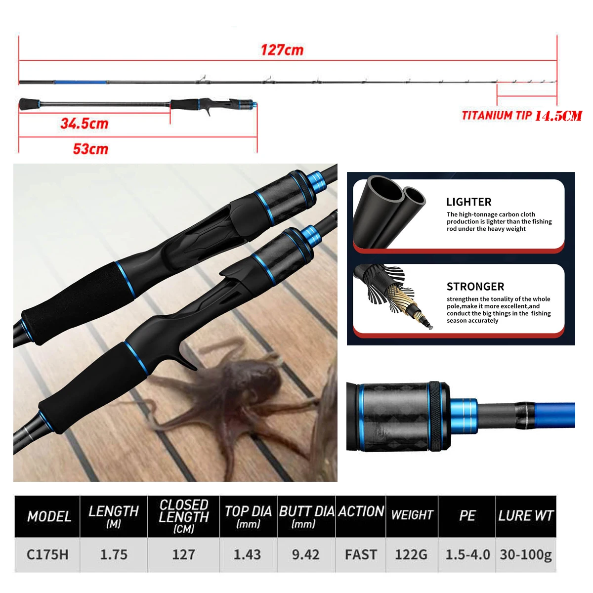 Baitcasting Rod Titanium Tip 5 1/2 ft 2