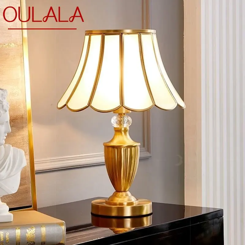

OULALA Contemporary Brass Gold Table Lamp LED Creative Simple Luxury Glass Desk Lights Copper For Home Study Bedroom
