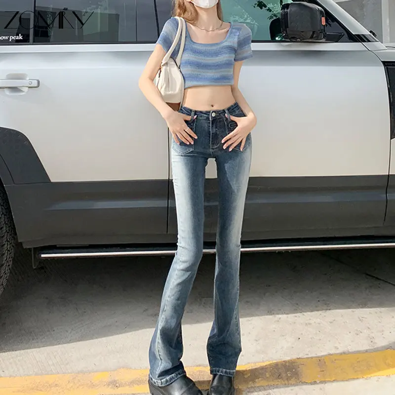 

ZOMRY Spring 2023 Retro Distressed Tie Dye Style Straight Flared Slouchy Jeans Owgirl Loose Long Pants Streetwear Women Denim