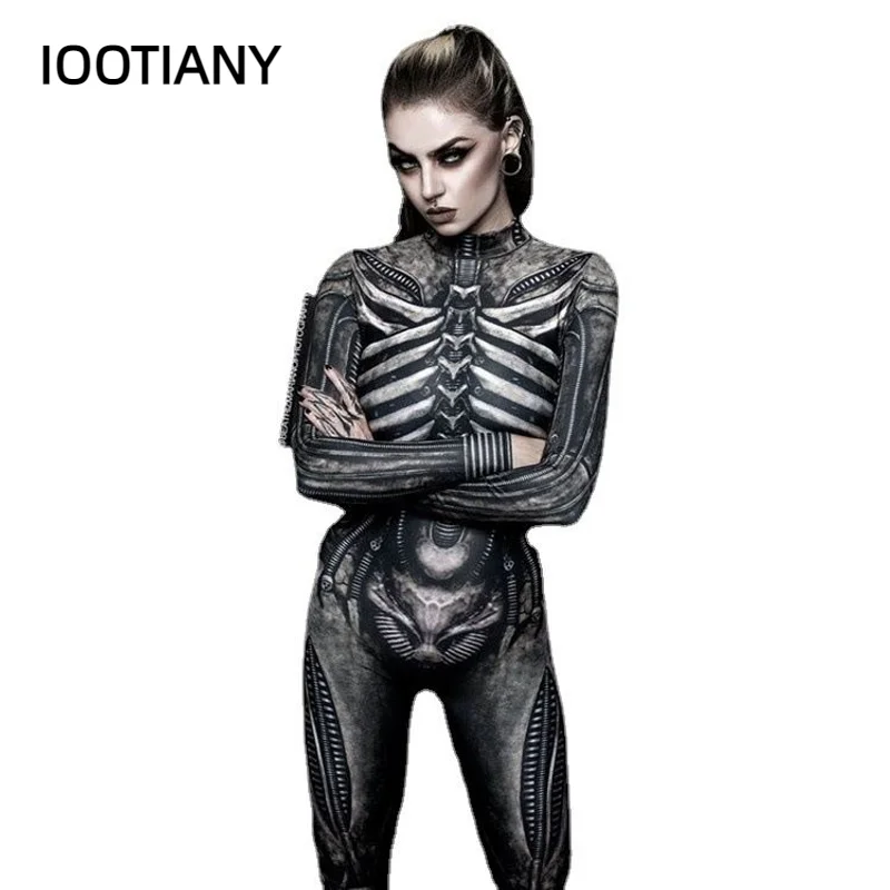 Women Clothing Long Sleeve 3D Printed Halloween Carnival Horror Human Skeleton Cosplay Costumes Tight Jumpsuit Zentai Bodysuit cosplay costume