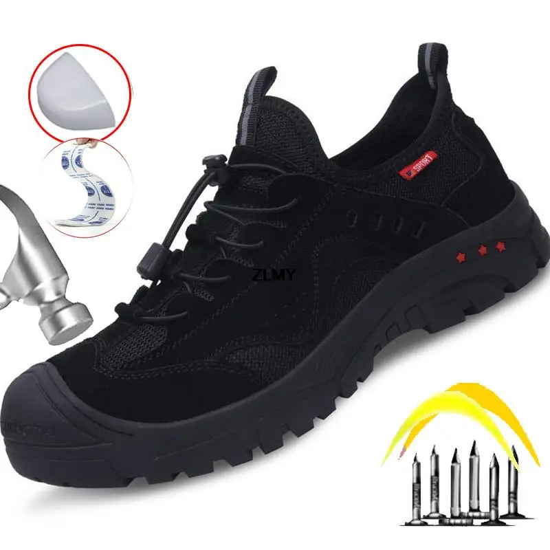 Anti-slip Safety Shoes Men Plastic Toe Work Safety Boots Puncture