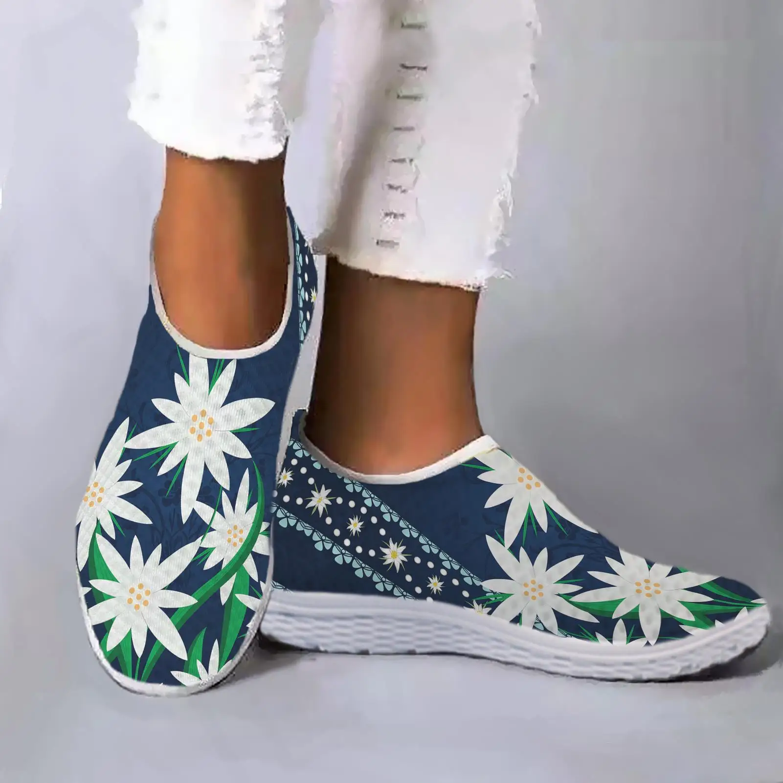 

פרחי דפוס נוח נעליים יומיומיות נשים ופרס להחליק על נעליים יומיומיות דירות נעלי הליכה נעלי Zapatos