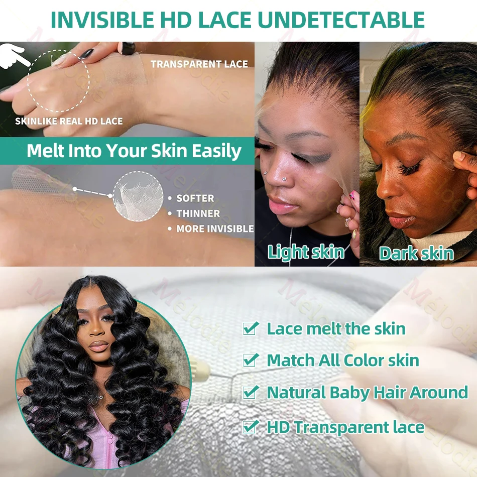 Human Hair Wig Melodie Brazilian 30 40 inch High Density Loose Deep Wave HD Lace front Water Wave Curly 13x6 Lace frontal