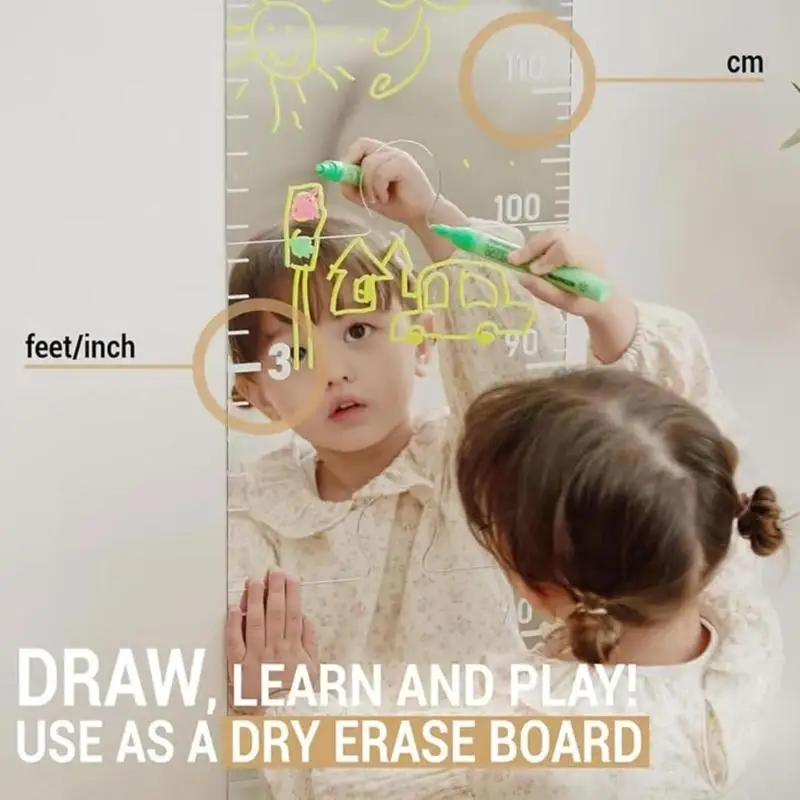 Shatterproof Acrylic Puzzle Growth Chart Mirror for Kids Room Wall Decors and Milestones Recording Height Measuring
