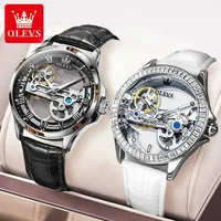 OLEVS Couple montres Original entièrement Transparent squelette automatique montres mécaniques pour hommes femmes amoureux cadeau montres de luxe 1
