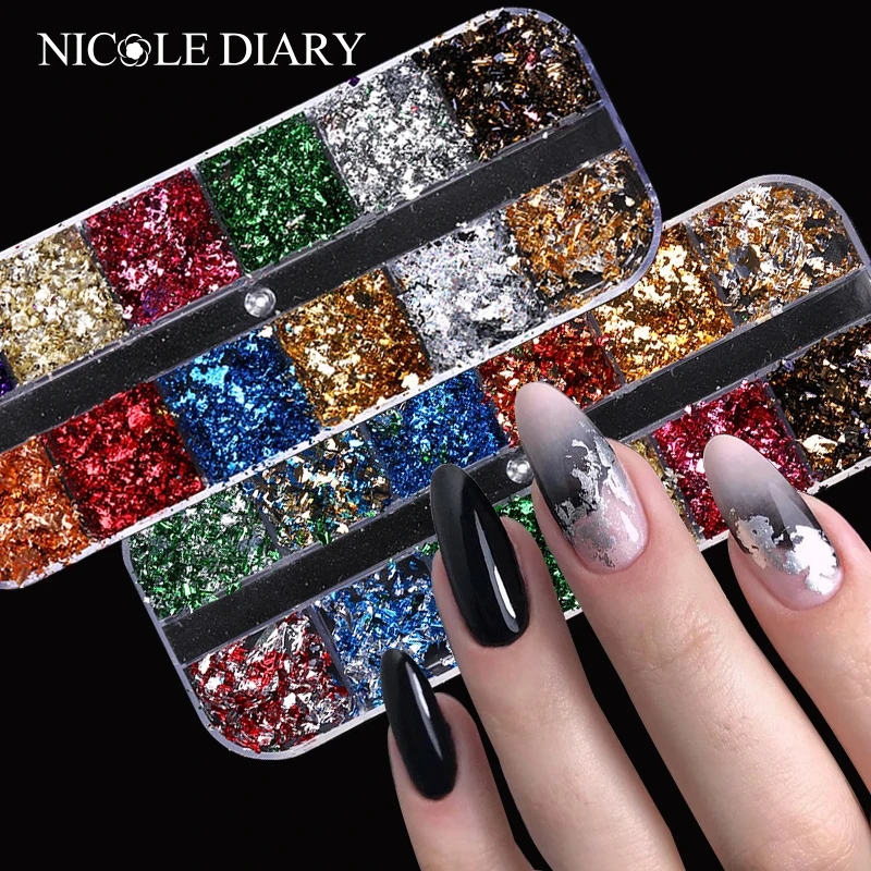 1 Box Silver Irregular Aluminum Foil Colorful Paper Nail Art Sticker 3D Glitter DIY Manicure UV Gel Polish Decoration Tools |