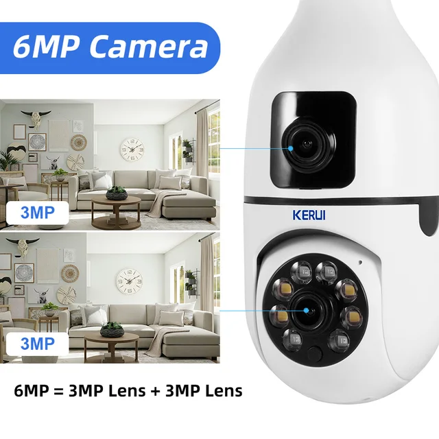 KERUI 6MP Dual Lens WiFi IP Camera 5G Wireless E27 Bulb Camera PTZ with Auto Tracking Surveillance Camera for Home Monitoring 2