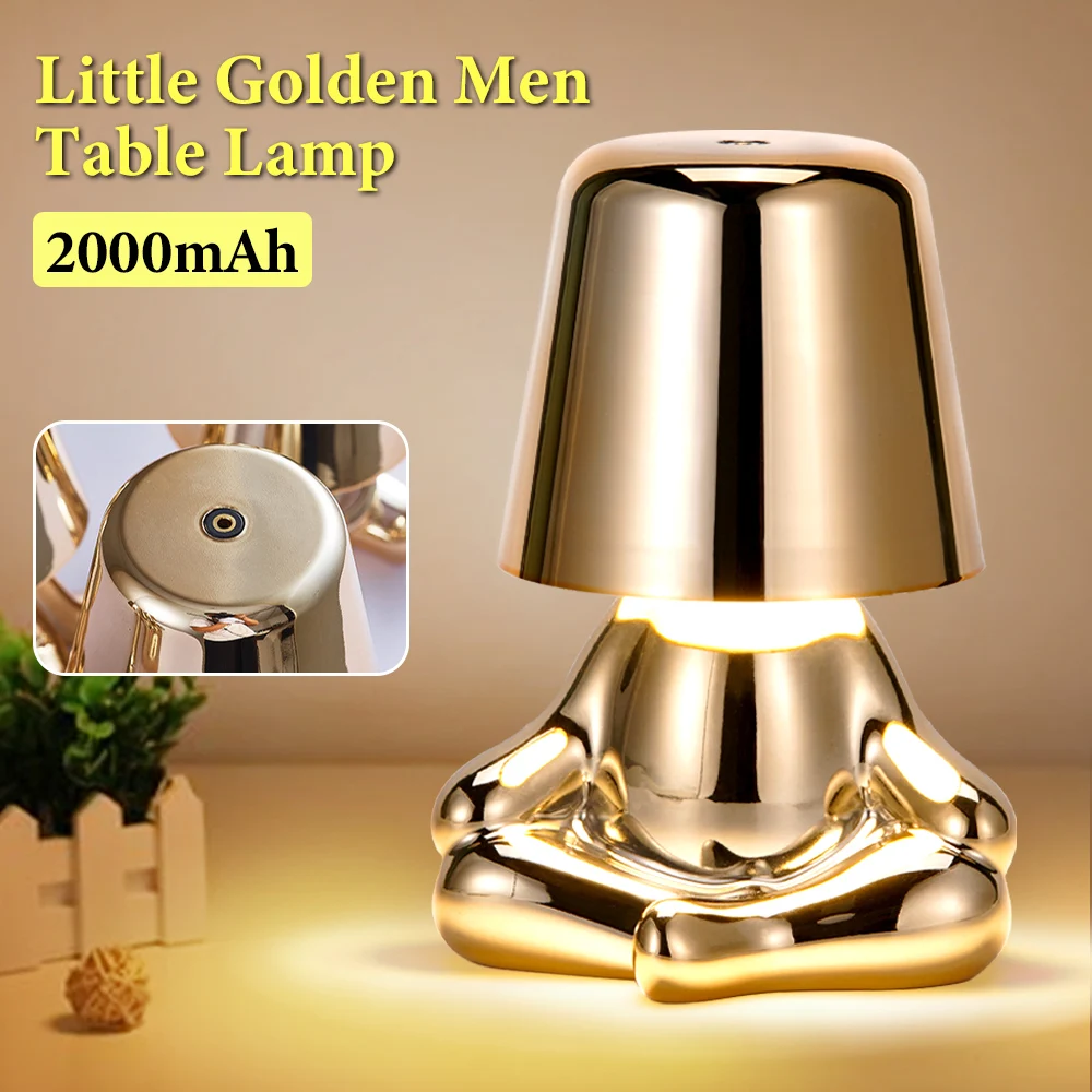 

Italy Little Golden Man Table Lamp Touch Switch LED Night Light Coffee Shop Bar Bedroom Decor Reading Lamp Children's Day Gift