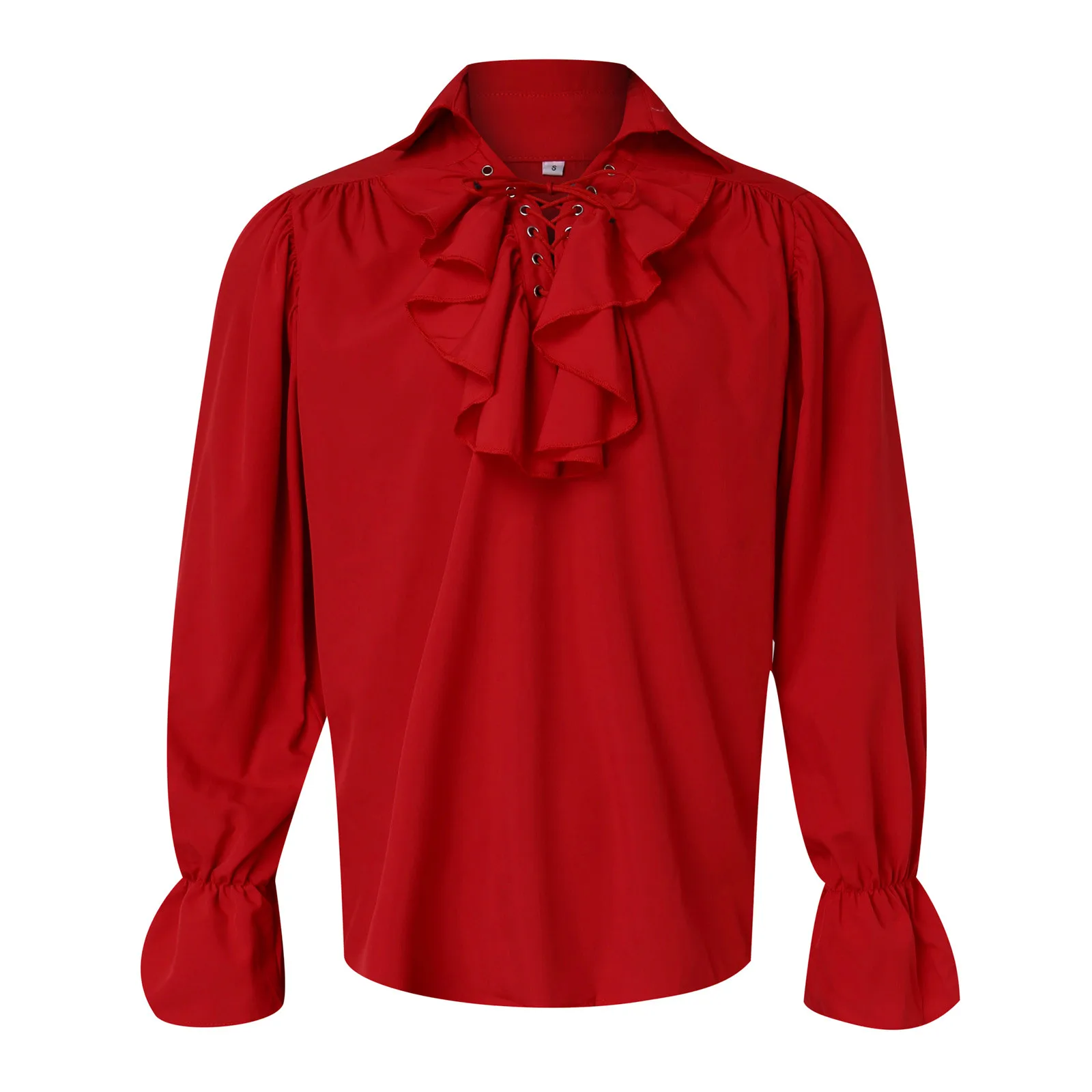

Medieval Renaissance Lace Up Shirt Bandage Tops Ruffles Shirt Fashion Men Vintage Costume Fluffy Long Sleeve Dress Shirts Blusas