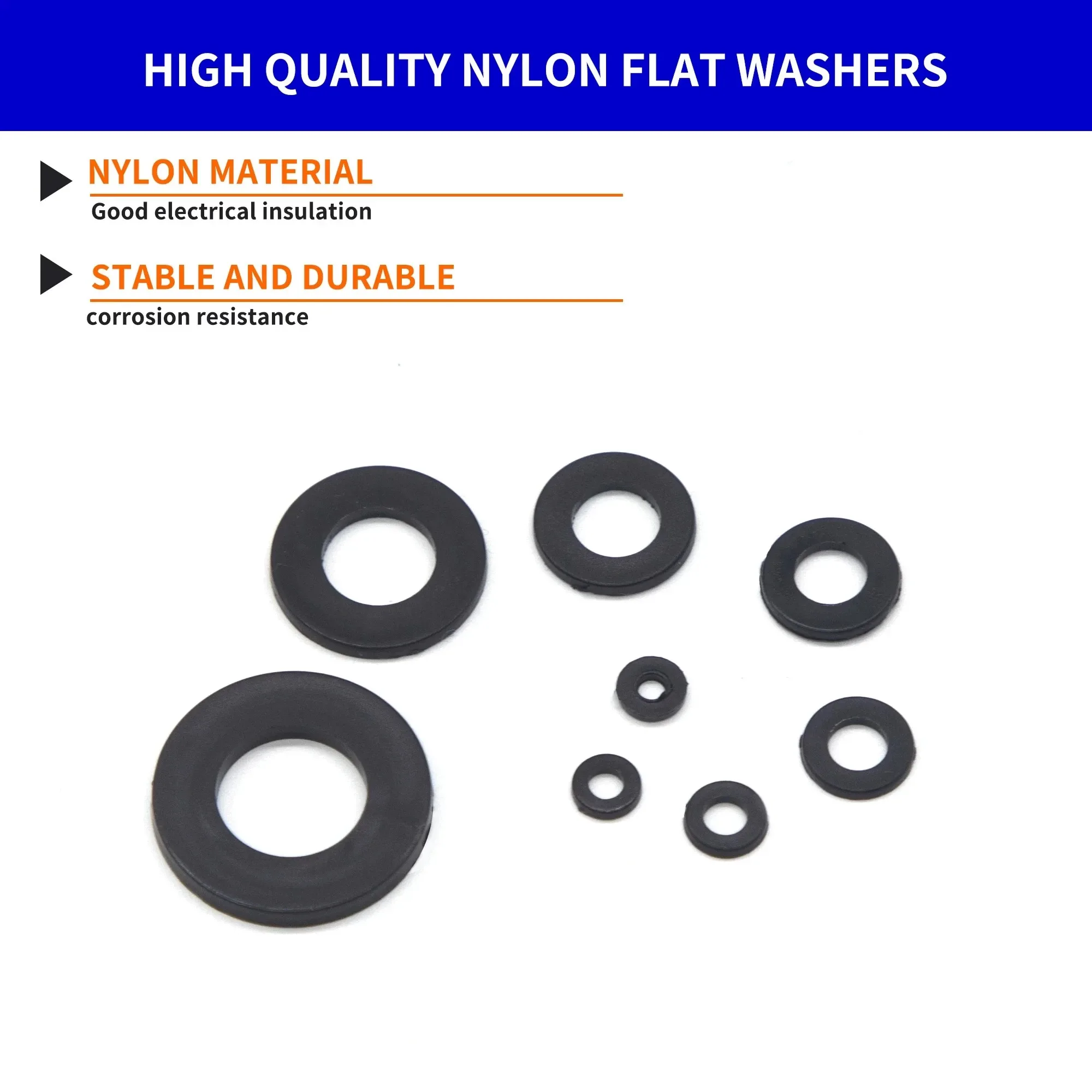 500PCS Nylon Washer Flat Assortment Kit 8-size Safety Plates M2 M2.5 M3 M4 M5 M6 M8 M10 Nylon Sealing Washers