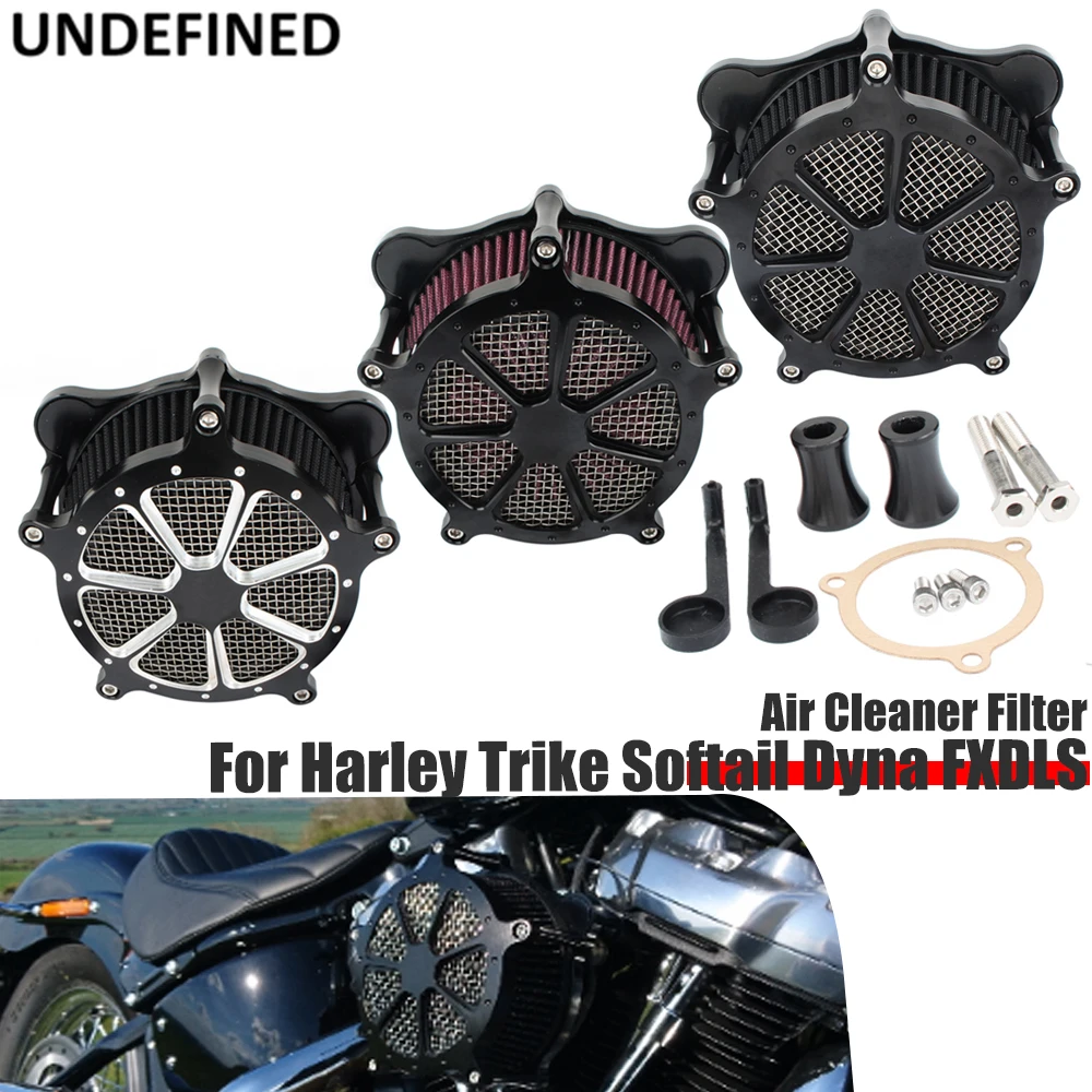 Black Air Cleaner Intake Filter CNC Venturi Cut System Kit For Touring Softail Dyna FXDLS Road King Street Glide Road Glide Electra Glide 