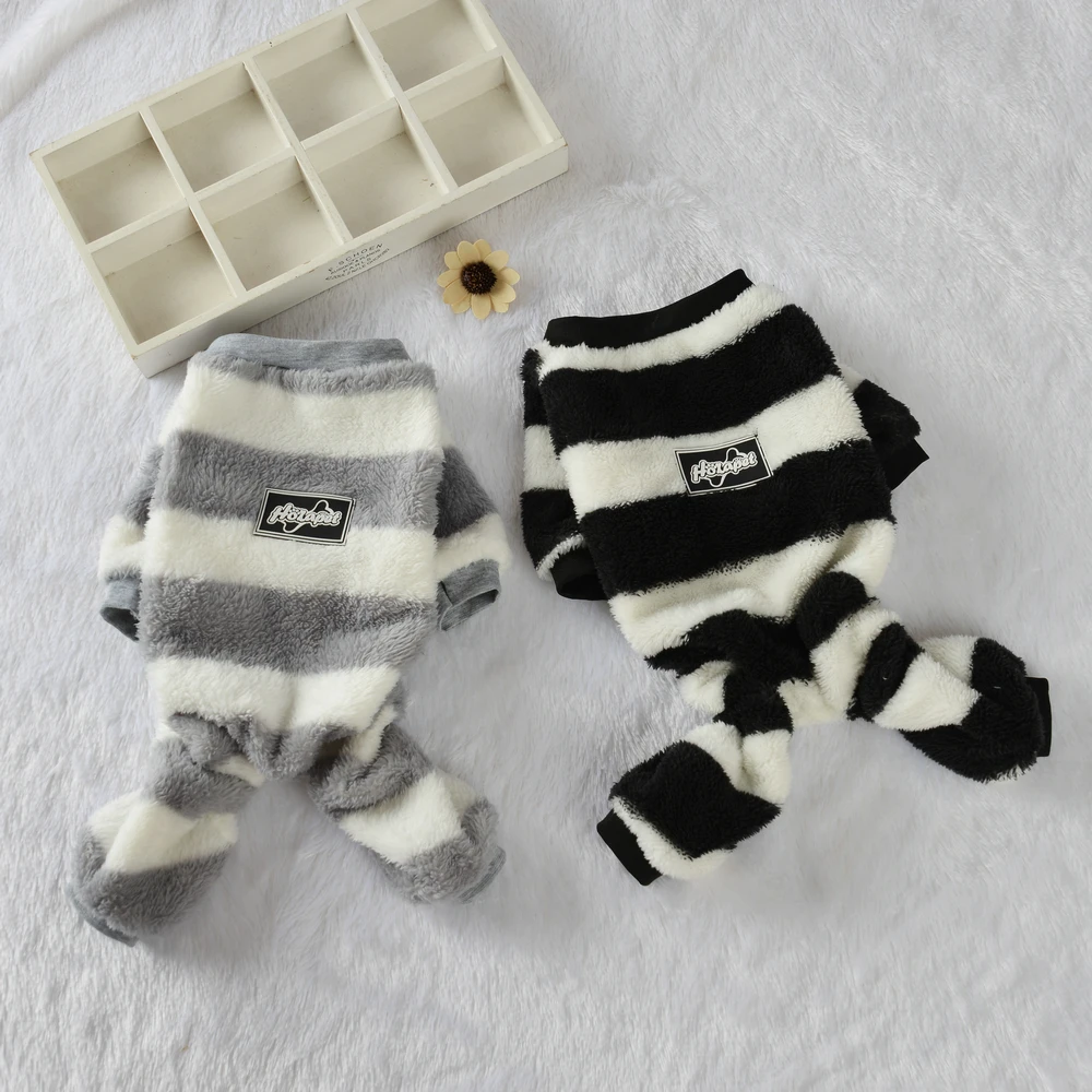 Soft Stripe Fleece Pet Dog Sweatshirts for Small Dogs Cat Winter Warm Clothes