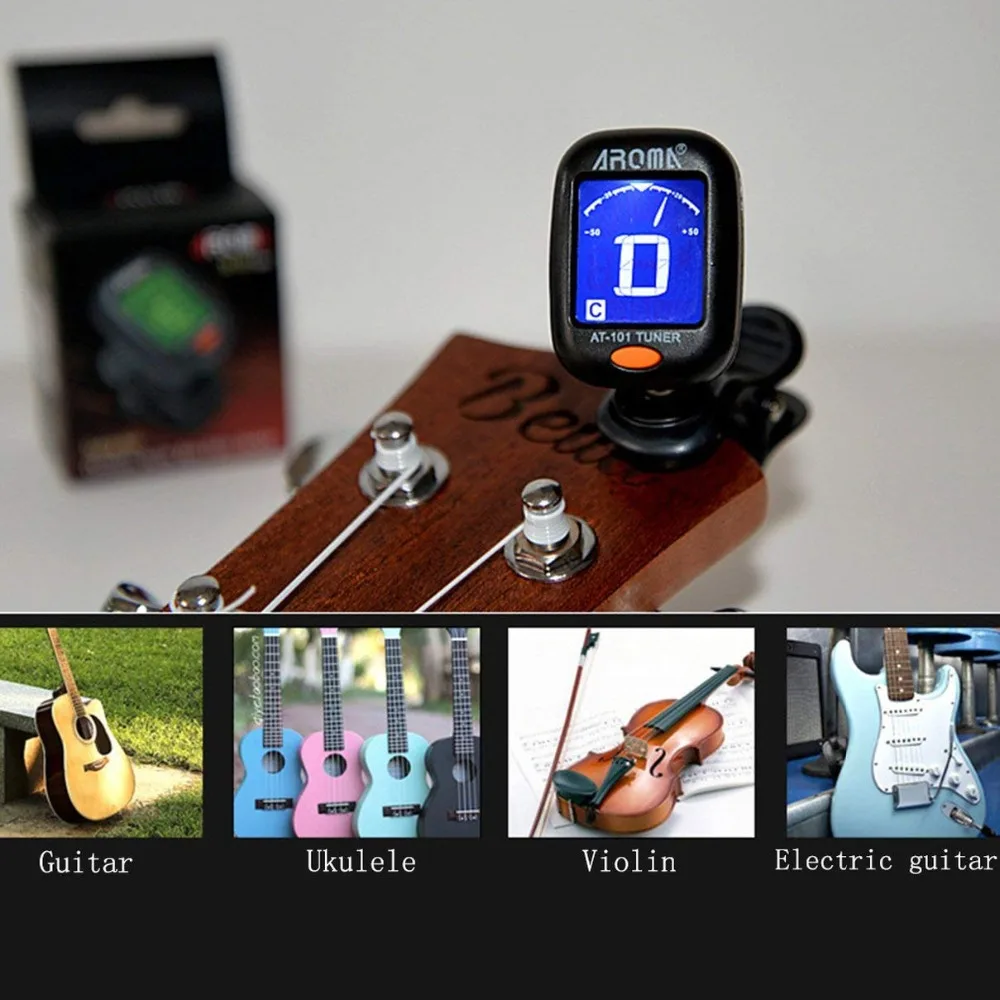 Guitar Tuner Aroma AT-01A/101 Foldable Rotatable Clip-on For Bass Ukulele