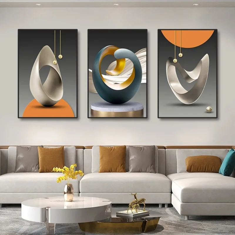 Luxury Abstract Geometric Wall Art Canvas Prints – Set of 3