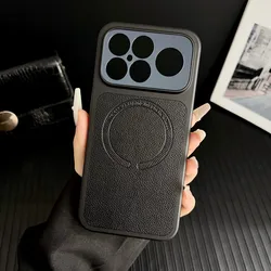 Premium Hard PU Leather Magnetic Wireless Charging Protective Back Cover Case for POCO F8 Ultra (Black)