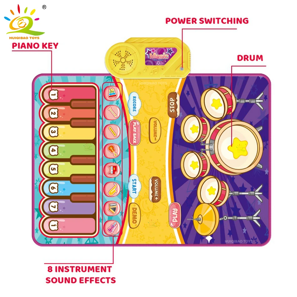 3IN1 Multifunctional Music Play Mat Piano Keyboard Dance Floor Drum Game Playmat Sensory Education Toys for Children Kids Gifts 3