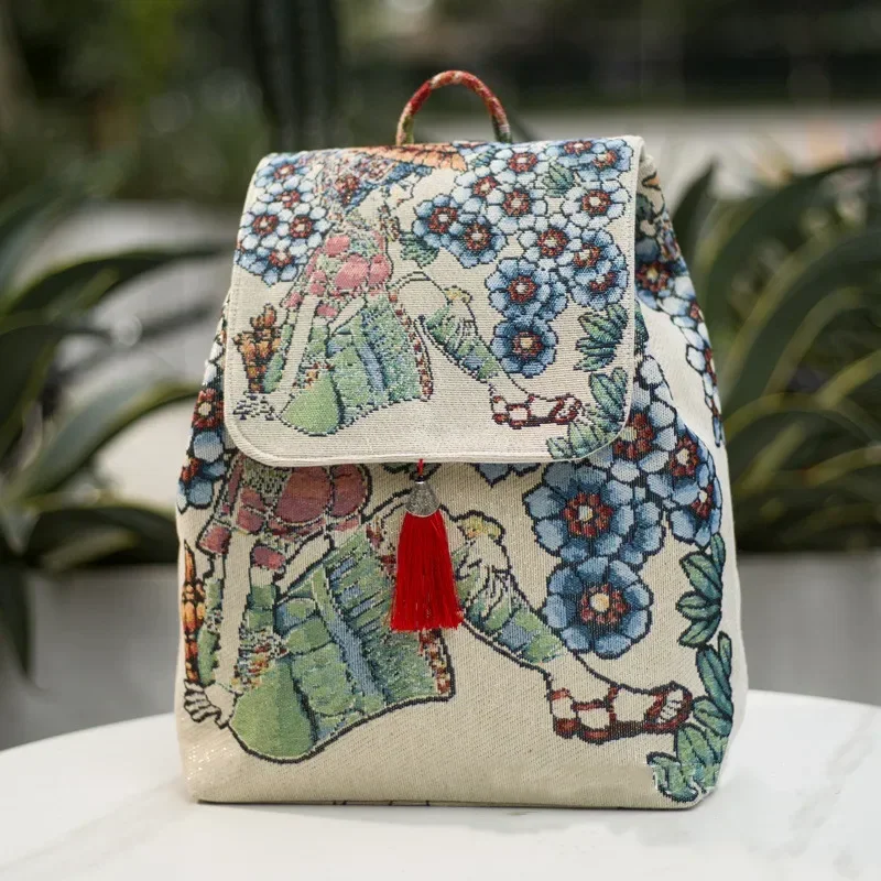حقائب الظهر للنساء التطريز العرقية نمط الشارع الشه...