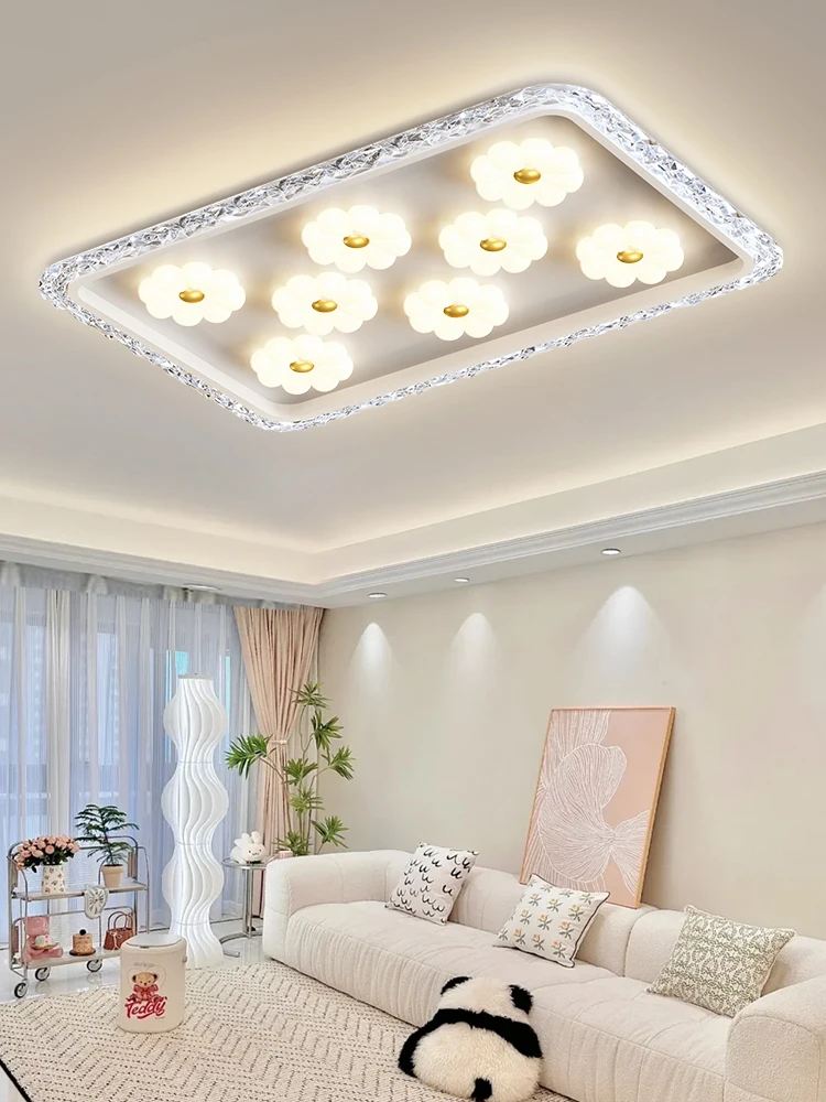 

2023 Flower LED Ceiling Lamp Is Used For Dining Room Bedroom Living Kitchen Pearl White Dimmable Remote Control Home Decoration