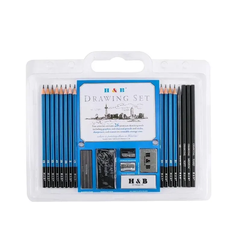 Sketching Pencil Set 26 Pcs Sketch Pencil Set Kit Drawing Charcoal Graphite Pen Art Supplies for School Student
