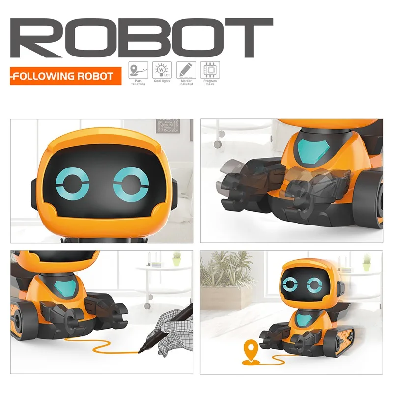 『Smart Line-Tracking Toy With Sound Effects』- Interactive Orange & White Educational Robot For Kids' STEM Summer Gifts_voghion.com