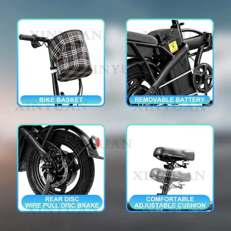 전기 접이식 자전거 Ebike T5 450W 48V 20Mph 접이식 10.4Ah 장거리 14인치 하이브리드 자전거