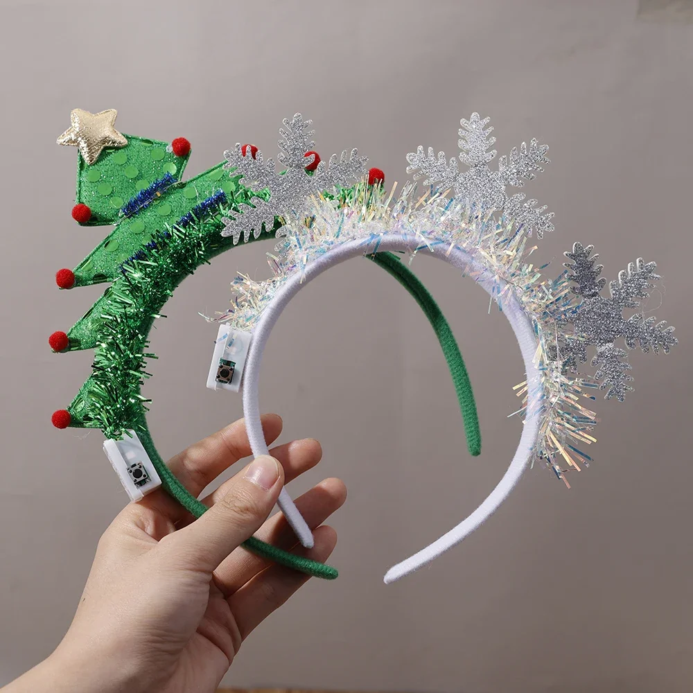 Christmas Light Up Headbands Glowing Xmas Tree Snowflake Hair Band Adult Children Party Headwear Christmas Decor New Year Gifts