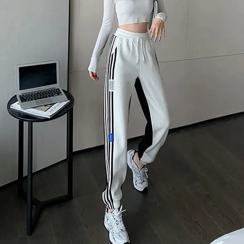 Women Fashion Side Stripe Casual Harem Pants  Summer New Loose Jogger Pant Female College Ankle Trousers Streetwear Length