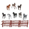 8 pcs Mini Simulation Farm Wild Small Horse with 6 pcs Fence Colorful Small Horse Soft Glue Children's Toys Animal Model Combina 5