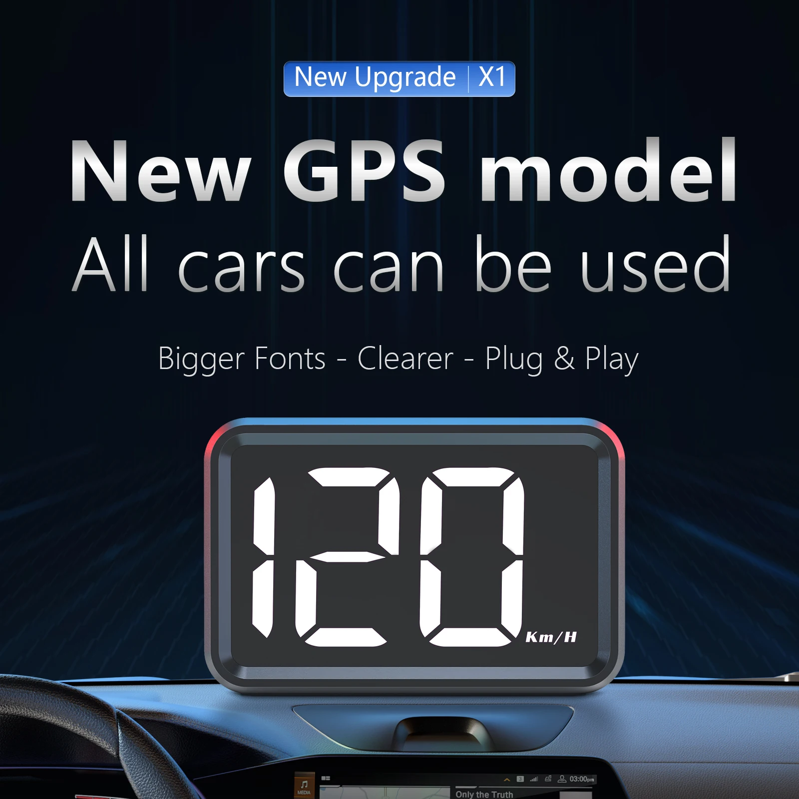 X1 GPS HUD Speedometer KMH Speedometer All Cars Head Up Display White/Green Light Big Font Plug and Play Auto Electronic
