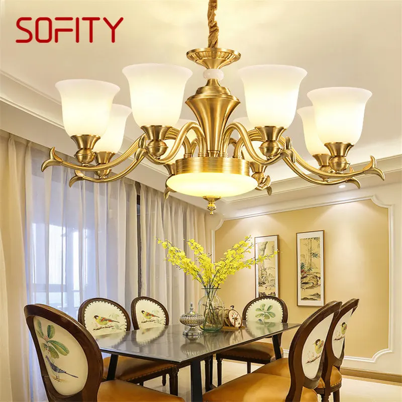 

SOFITY Contemporary Brass Pendant Hanging Lamp LED Golden Chandelier Light Decor For Home Dining Living Bedroom