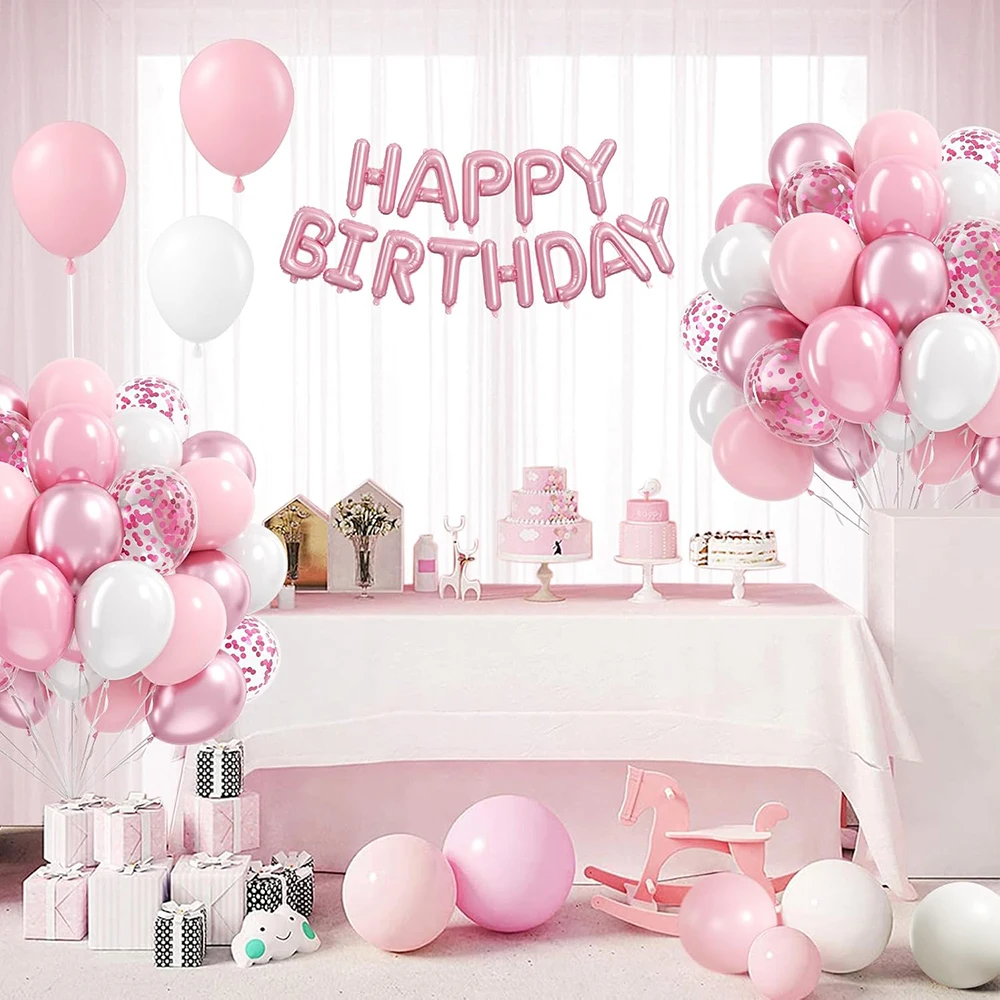 Pastel Pink White Latex Balloons Set Metallic Pink Confetti Balloon Wedding Bridal Shower Baby Shower Girls Birthday Decorations
