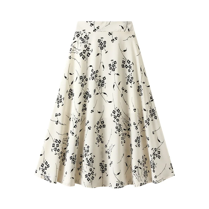 

Summer Floral Skirt Women's 2023 New Plum Blossom Printed Casual A- line Mid-Length Long Pleated Skirts Woman