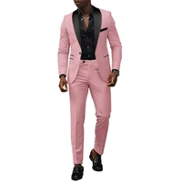 2025 New Men Suits Business Casual Shawl Neck Single Breasted Blazer & Pant 2Pcs Set  Men Pink Suit Elegant Man Suit Blazer Sets