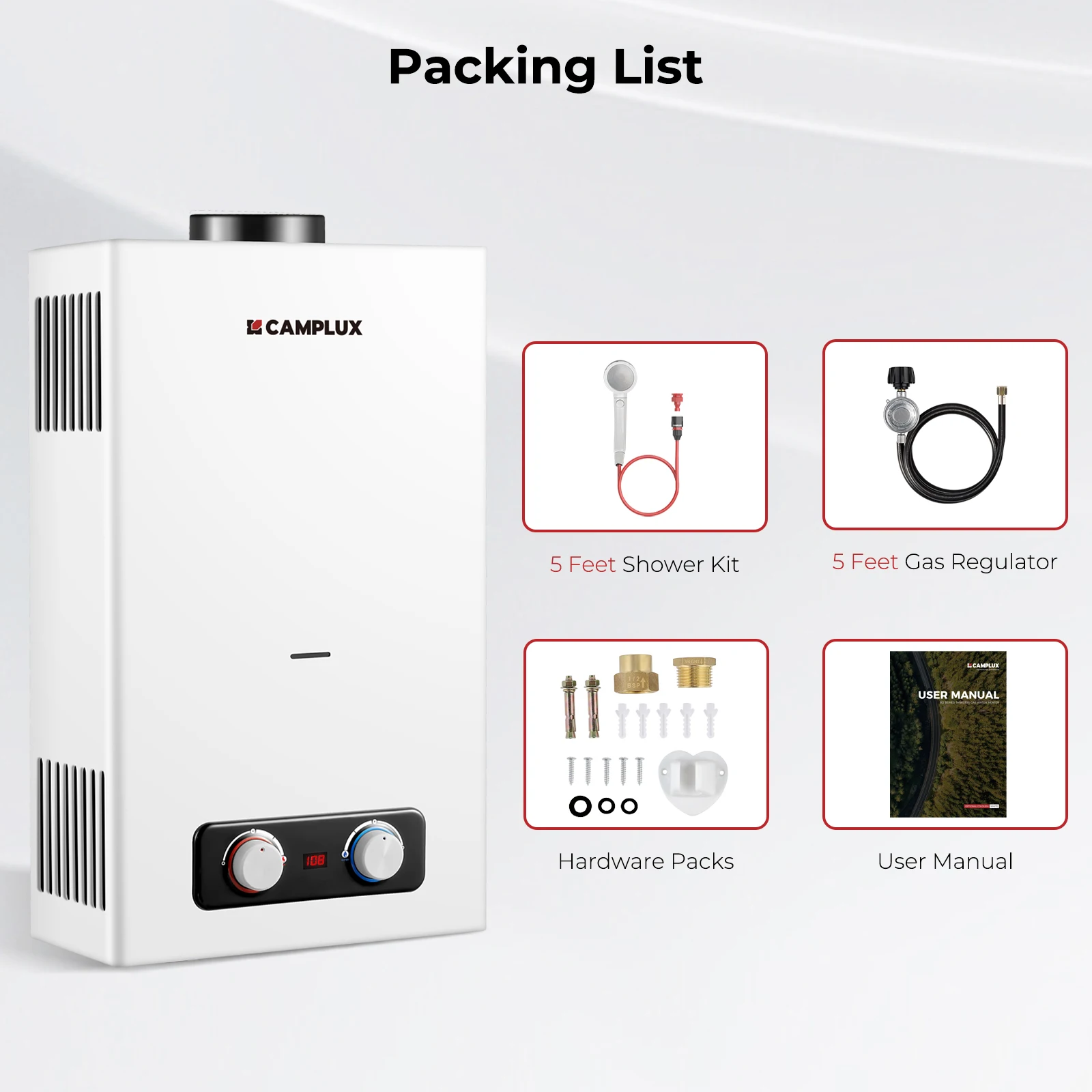 CAMPLUX 2.64 GPM Tankless Propane Portable Water Heater Outdoor with Overheating Protection for Camping Cabins 68,000 BTU BD264